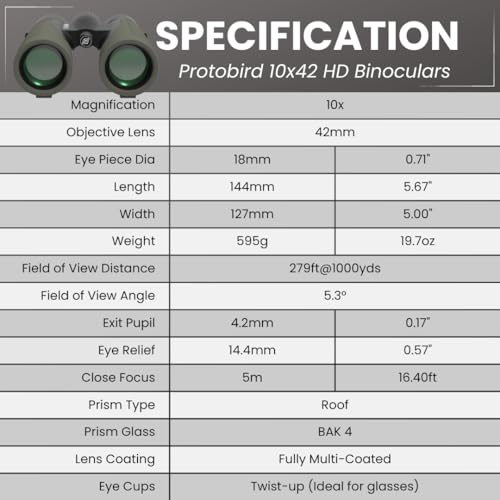 PURSUAL 10x42 Compact Binoculars for Adults High Power for Bird Watching, Hiking, Hunting, Concerts, Travel & Outdoor Adventures. Lightweight & Waterproof providing Crisp, Clear & Bright Images - Image 7