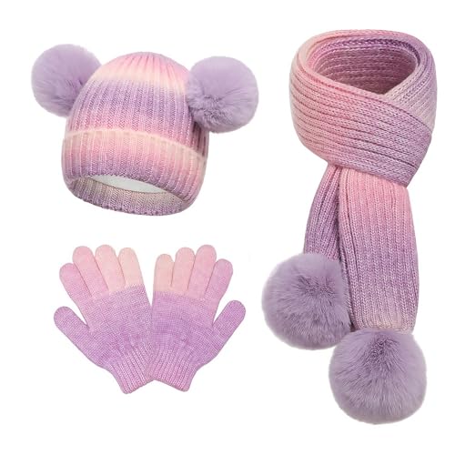 Ensemble bonnet écharpe moufles bébé en laine mélangée