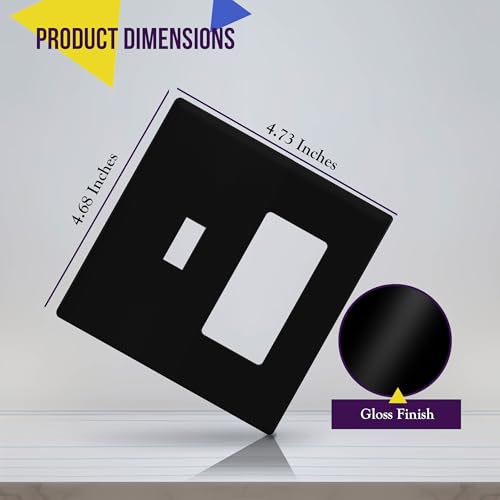 Image of ENERLITES Combination Toggle Light Switch /Decorator Light Switch Plate, Double Switch Wall Plate, Standard Size 2-Gang 4.68 inch x 4.73 inch, Polycarbonate Thermoplastic, Gloss Finish, SI881131-BK, Black