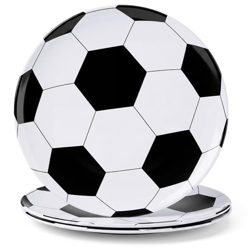 Hushee 3 Pack 10" Melamine Soccer Plates, Reusable Large Soccer Serving Tray, Durable Dessert Platter for Snack Food Chips, Wings & Appetizers Watch Parties Game Day Tailgating Sports Events