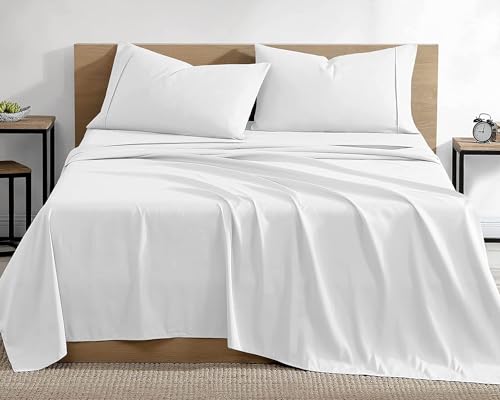 Egyptian Cotton Sheets Queen 1000 Thread Count Hotel Luxury Deep Pocket Solid Pattern 1 Flat, 1 Fitted Sheet & 2 Standard Size Pillow Cases 4-Piece Bed Sheet Set Fits Mattress Up to 18 Inches (White)