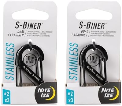 Nite Ize S-Biner Stainless Steel Dual Carabiner - Multi Purpose Dual Carabiner Clip - Great for Camping Supplies & Hiking Essentials - Secure Key Holder - Size 2, Black/Stainless Steel (2 Pack) image 4