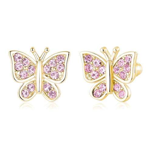 Image of Crystal Butterfly Earrings,Inlaid with Zirconia,Hypoallergenic Children's Diamond Silver Earrings,Birth Gift Birthday Valentine's Day Mother's Day Graduation Gift