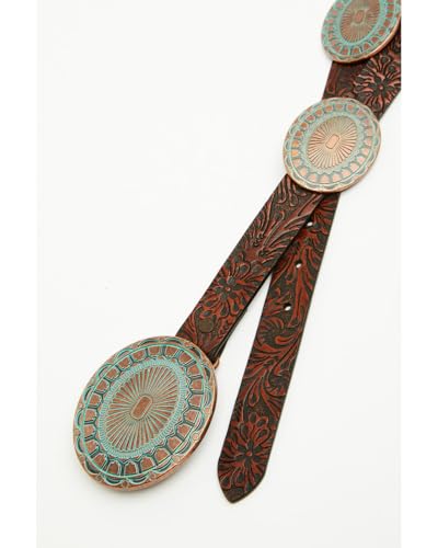 Shyanne Women's Prairie Tooled Leather Concho Belt Brown2