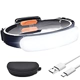 🔆【Cómoda Linterna Frontal Impermeable】 - La diadema de esta linterna frontal recargable se puede ajustar de acuerdo con la circunferencia de la cabeza, adecuada para todos los adultos. El linterna cabeza está hecho de material ABS de grado técnico, que es duradero. Adopta un diseño completamente cerrado para evitar la entrada de agua nebulizada y lluvia, y se puede usar al aire libre en climas lluviosos y nevados