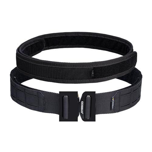 IDOGEAR Cinturón táctico MOLLE de 2 pulgadas con 1,75 pulgadas de ganchillo interior Cinturón bucle rápido Estilo cortado con láser (Black, Medium)