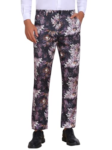 Lars Amadeus Floral Pants for Men's Pattern Trousers Straight Leg Flat Front Flower Printed Pants