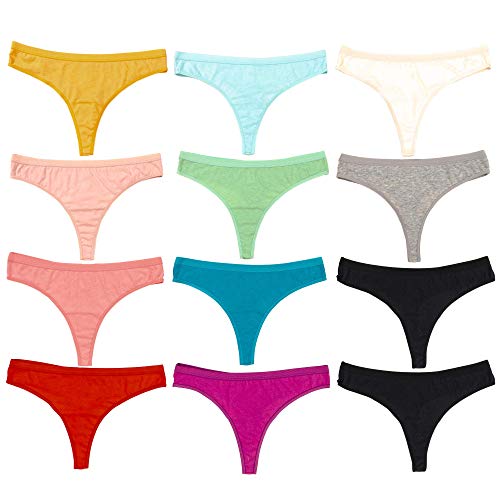Alyce Intimates Women’s Cotton Thong Panties, 12 Pack, Assorted Colors #TOP6