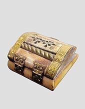 Antique Handcrafted Trinket Box Natural Bone Chips on Wood Hand Engraved SS