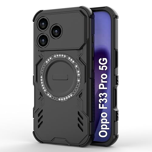 Image of amazon basics Back Case Cover for Oppo F33 Pro 5G | Magnetic Case with Built-in Metal Ring | Supports MagSafe Charger, Wallet & Car Mount | Shockproof Hybrid PC + TPU | Black
