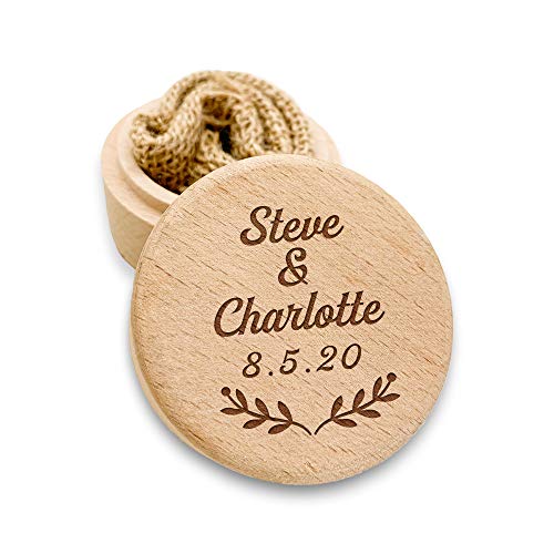 Personalized Ring Box Wedding Ring Box for Anniversary Wedding Engagement Personalized Gifts Wood Proposal Ring Box for Women Men Boyfriend Couple Engraved Ring Bearer Box (Names)