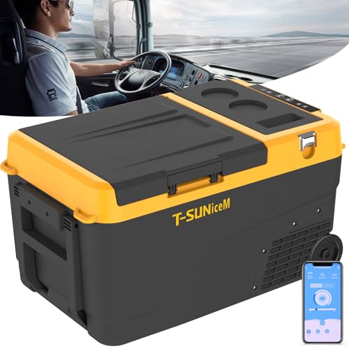 12v Car Refrigerator, Electric Cooler 28 Quart, Portable Fridge with Wheels, Freezer Compressor Cooler -4℉~68℉ 12/24V DC 100~240V AC Support App Control for Truck, Camping, Road Trips, Travel, RV