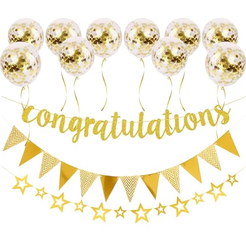 13 PCS Gold Congratulations Banner Flags for Graduation Wedding Retirement Birthday Party Decorations Elegant Congrats Garland for Photo Props Parties Celebrations Reusable (Gold)