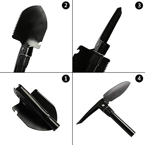 Military Small Folding Camping Shovel, Mini Compact Pickaxe With Carrying Pouch For Gardening, Off Road, Hunting, Car Emergency, Remove Ice (Black) #TOP3