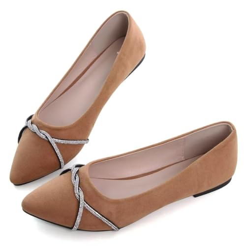 Image of TN TANGNEST Womens Casual Flats Chain Ballet Flats | Fashion Pointed Toe Rhinestone Flats, Comfort Slip On Dress Shoes for Business Work Office Wedding Party