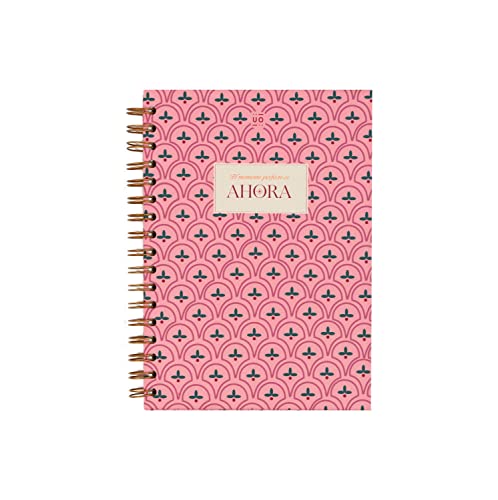 UO Cuaderno Libreta A5, El momento perfecto. Tapa dura, 200 páginas, lineas punteadas, espiral (15x22cm), Rosa