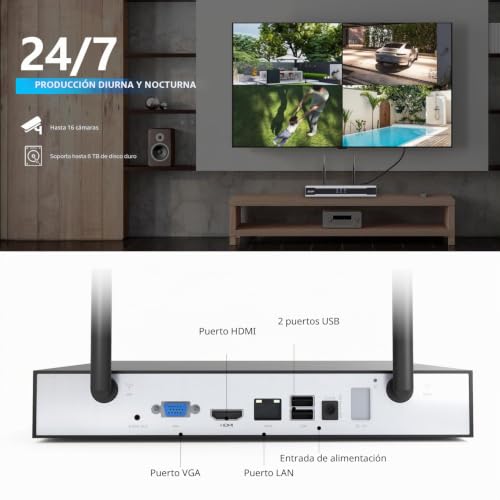 Miniatura 3 de Reigy 3mp Kit Camara De Vigilancia Wifi Externo Con Grabar Audio, Videovigilancia Ip 8ch Nvr 4x 1296p Cámara, Sistema Seguridad Cctv Night Vision Impermeable Movimiento Alerta Sin Hdd