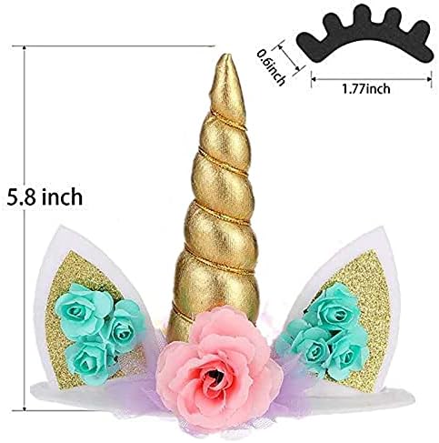 HJHL Unicorn Cake Topper Set, 6 Pieces, Gold, Party Supplies for Birthday Baby Shower, Wedding, Yellow, 13.5 cm x 14.3 cm - Image 3