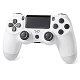 Powerextra Mando Inalámbrico para PS4 - Controlador Bluetooth GamepSad con Doble Vibración Recargable Control Remoto de 6 Ejes Choque G-Sensor con TouchPad y Conector de Audio - Blanco