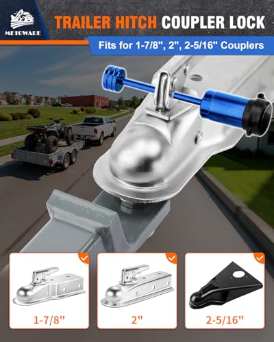 Image of METOWARE Trailer Tongue Coupler Lock 1 /4 inch Dia, 3-1 /2 inch Span, Trailer Hitch Lock for Latch-Type Coupler, Trailer Pin Lock for Towing Trailer RV Car Boat Truck Blue(1 Pack)