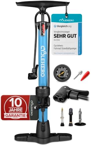 Fahrradpumpe alle Ventile **Test SEHR GUT + 10 Jahre GARANTIE** Leistungsstarke Fahrrad Pumpe Luft – Fahrrad Luftpumpe Französisches Ventil - Luftpumpe Fahrrad Standpumpe mit Manom