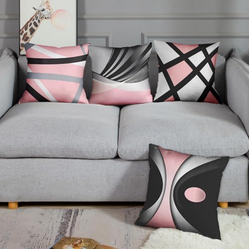 Emvency Set of 4 Soft Pink Throw Pillow Covers Modern Abstract Black Grey Stripes Gray White Acrylic Bold Decorative Pillow Cases Home Decor Square 18x18 Inches Pillowcases Emvency Set of 4 Soft Pink Throw Pillow Covers Modern Abstract Black Grey Stripes Gray White Acrylic Bold Decorative Pillow Cases Home Decor Square 18x18 Inches Pillowcases