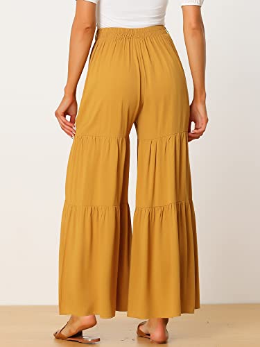 Image of Allegra K Women's 2026 Summer Wide Leg Palazzo Pants High Waisted Flowy Trendy Casual Lounge Boho Beach Ruffles Trousers