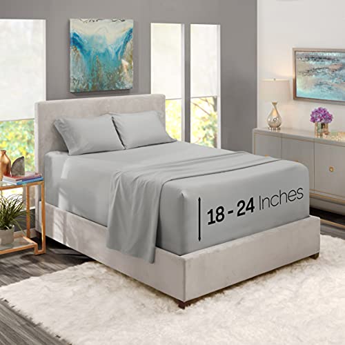 Image of Nestl Twin Bed Sheet Set - Light Grey - 3-Piece Extra Deep Pocket | Instantly Soft, Night-One Ready (No Wash Required). Fits Extra Deep Pockets up to 24 Inches, 360-Degree Elastic Grip