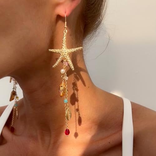 Starfish Tassel Dangle Earrings for Women Jellyfish Earrings Beach Long Dangle Drop Earring Summer Charm Earrings Ocean-Themed Dangling Earring Boho Beach Jewelry2