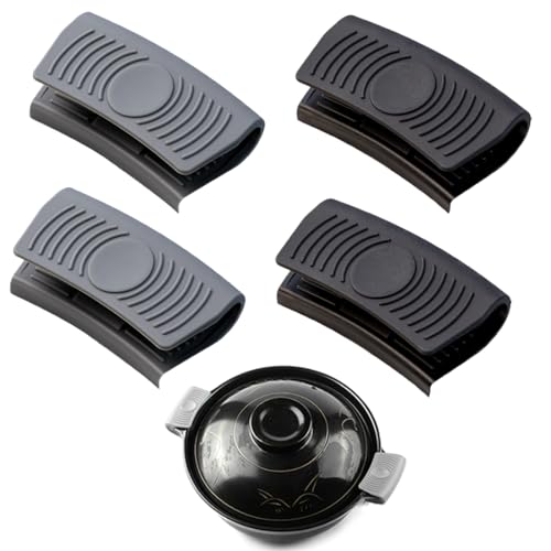SGERUFZ 4 Poignées en Silicone, Maniques en Silicone Résistantes à la Chaleur, Protège-Mains pour Casseroles, Amovibles Universelles, Protection contre la Chaleur pour Fours et Poêles (Couleur: Noir)