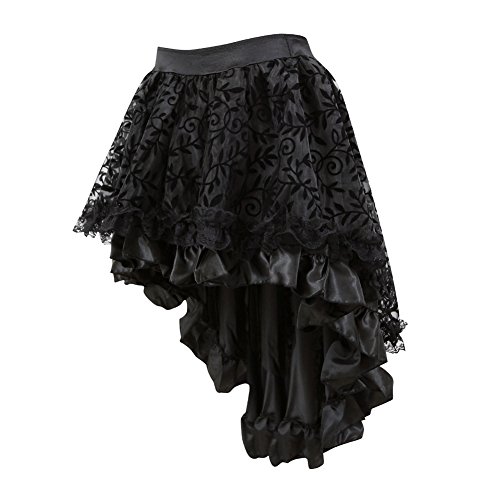 Coswe Women's Solid Color Lace Asymmetrical High Low Corset Skirt