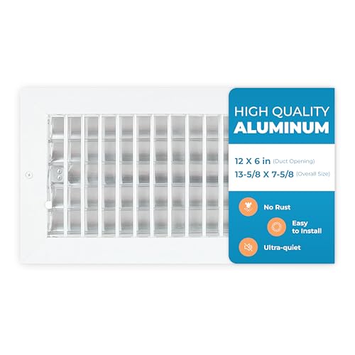 Aluminum 12 x 6 In (Duct Opening) Heater Vent Deflector Wall AC Grille  Premium Register Vent Cover  Durable Rustproof Wall Grille  Overall Size 13-5/8 x 7-5/8 Inch  Adjustable Front Blades, White