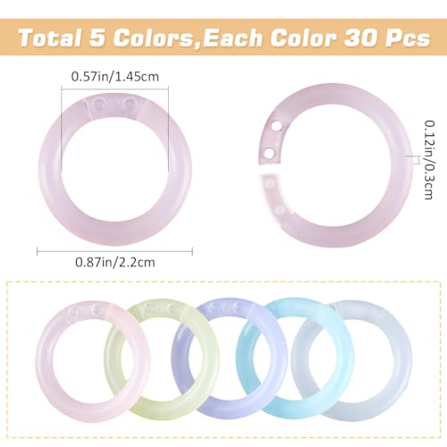 GORGECRAFT 150Pcs 5 Colors Binder Rings 1.45cm Plastic Loose Leaf Binder Rings Multi-Color Flexible Book Key Rings for Cards School Office Document Stack Home Scrapbook Notebook Keychain - Image 2