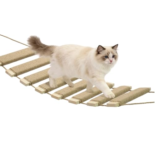 22in Outdoor Cat Tree & Bridge, Multi-Level Cat Ladder with Sisal Rope, Durable…