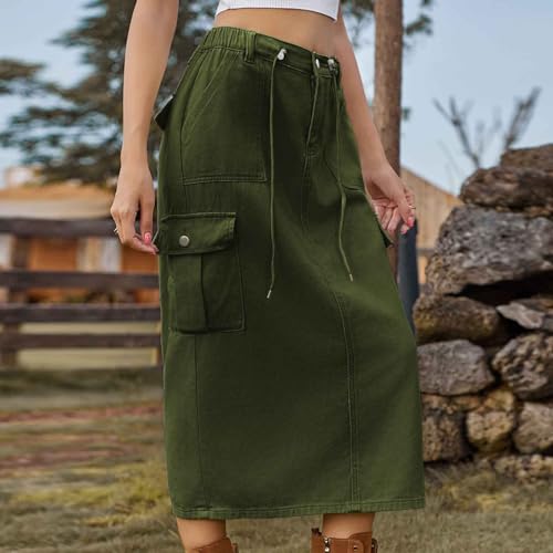 Women's Maxi Long Denim Skirts High Waist Split A line Flare Jean Skirt Y2k Cargo Casual Jean Skirts with Pockets3