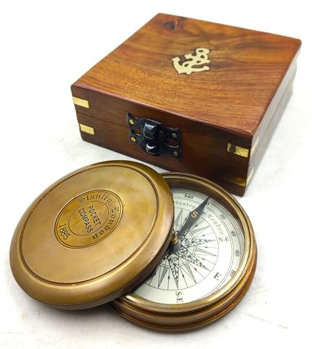 Brújula de latón con poesía Robert Frost y caja de madera miniatura 6