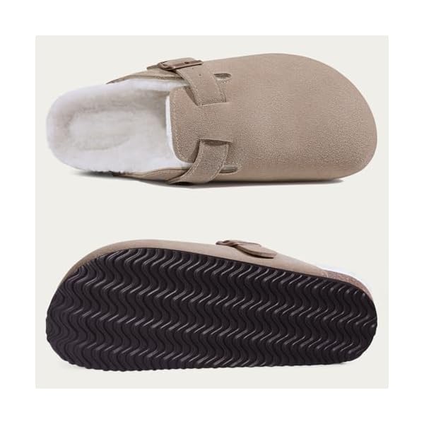 KIDMI Women's Fur Lined Suede Clogs Fuzzy Cork Footbed Mules Slip On Winter Potato Shoes