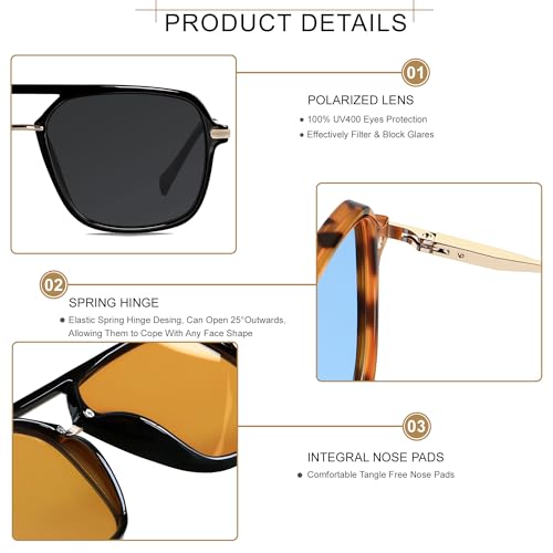 Aviator Sunglasses for Women Men Polarized Retro Square Pilot Shades by ANDWOOD - Used condition - Image 3