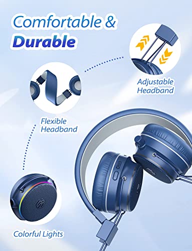 Iclever Kids Bluetooth Headphones Led Light Up - 360° Extendable Microphone - 85/94 Db Safe Volume, 35Hrs Playtime, Shareport, Foldable Wireless Headphones For Kids/Ps4/Xbox One/Switch/Pc/Tablet #TOP5