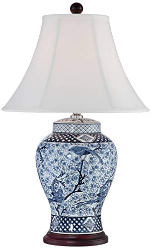 Barnes And Ivy Shonna Asian Chinese Ginger Jar Table Lamp 27" Tall Porcelain Blue White Bird And Branch Bell Shade Decor For Living Room Bedroom House Bedside Nightstand Home Office Entryway #TOP1