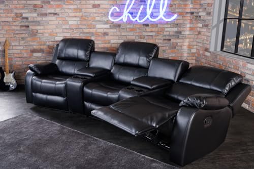 Riess Ambiente Exklusiver 3er Kinosessel Hollywood - schwarz - Kunstleder Polyester - Relaxsessel mit Cupholder Polsterung Fußstützen – Bild 5