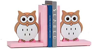 Kids Bookends Wooden Owl Decorative Bookends Pink/Blue/Brown Bookends for Nursery Room Children's Room Decor Kids Gift Idea (Pink Owl)