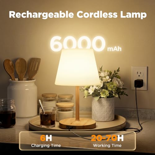Image of LUTEC 2 Pack Shower Lamp Waterproof, 6000mAh Rechargeable Cordless Table Lamp with 3 Color Temps and Stepless Dimming, Touch Control & Portable LED Nightlight for Bathroom, Desk, Outdoor(Wood Grain)
