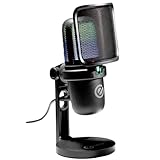 エレコム コンデンサーマイク USB接続 [ タッチミュート機能/マイクアーム固定可能/LEDライト/ポップガード ] 単一指向性 ブラック HS-MC14UBK