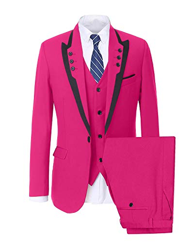 Wemaliyzd Men's Peak Lapel 3 Piece Business Suit Single Breasted Vest Pants