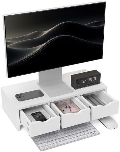 HOMCOM Elevador Monitor Soporte para Monitor Escritorio 3 Cajones...