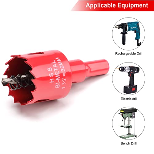 32mm Hole Saws Cutter, HSS Bi-Metal Drill Bit for Wood Plastic, UPVC, Fiberglass and Plasterboard, Red - Image 4