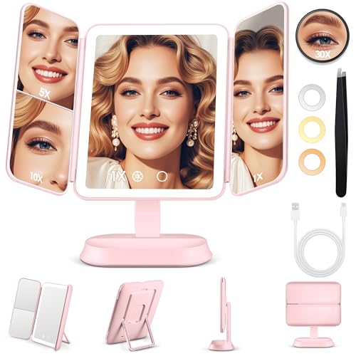 Makeup Mirror with Lights and 30X10X5X Magnification Vanity Mirror with 3 Color Lights Rechargeable Detachable Lighted Makeup Mirror with Magnification Trifold Mirror Gifts for Women product thumbnail 10