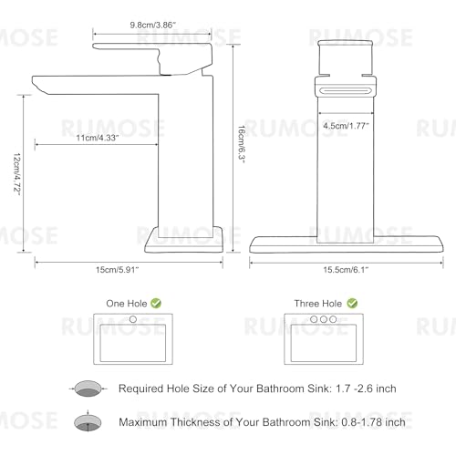 RUMOSE Brushed Gold Bathroom Faucets 1 & 3 Hole Vanity Faucet with Drain by RUMOSE - Used condition - Image 6