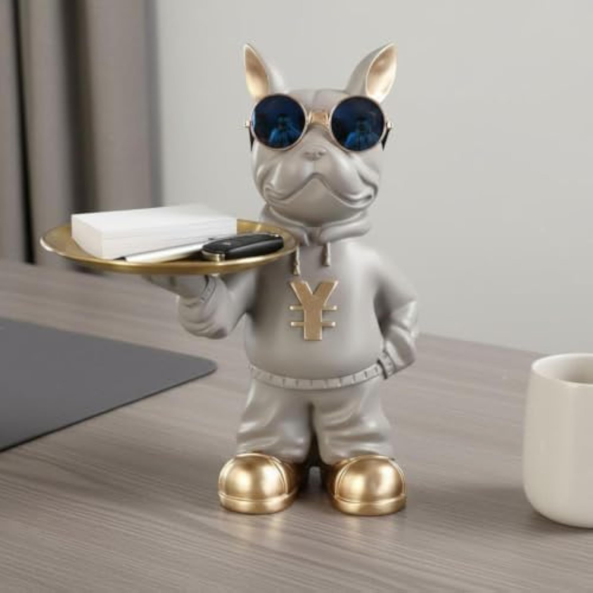 French Canine Statue Hand-Painted Multi-Functional Resin Dog Figurine Holder